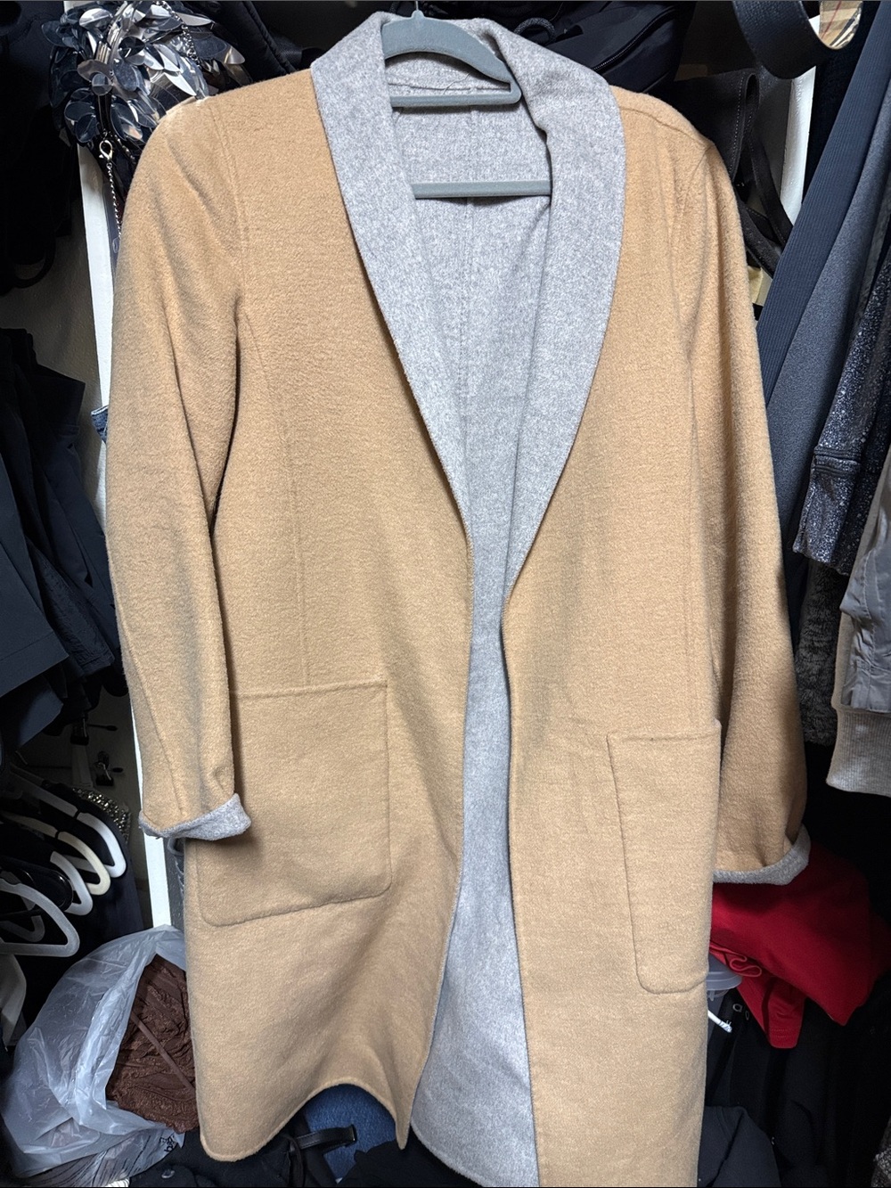 Banana Republic Reversible Trench Coatigan in Camel and Light Gray